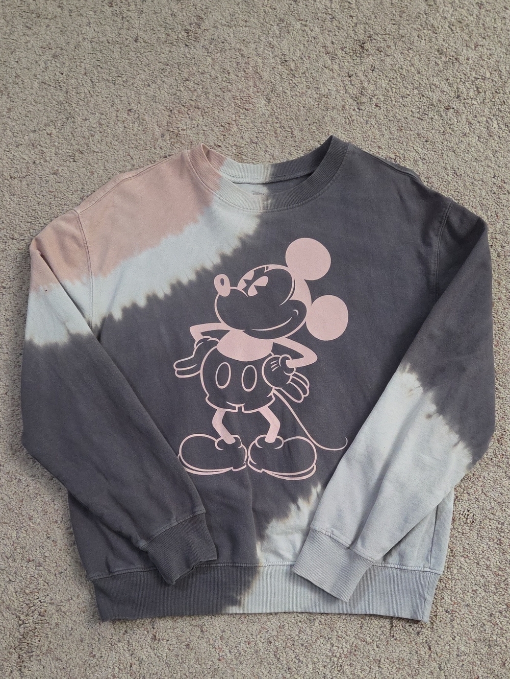 Disney Tie-Dye Mickey Crewneck Sweatshirt - Pink & Gray Small